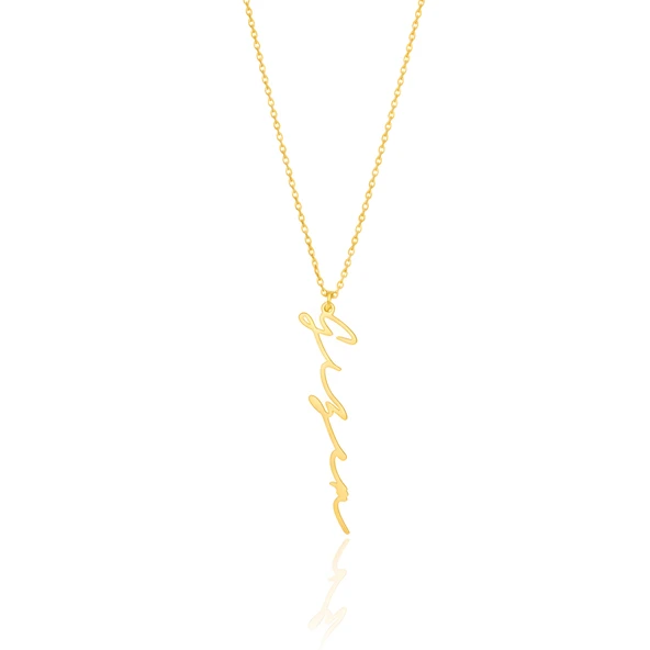 Yeni Trend Dikey Imza 925 Ayar Gümüş Kolye - Altın ürün görseli 1