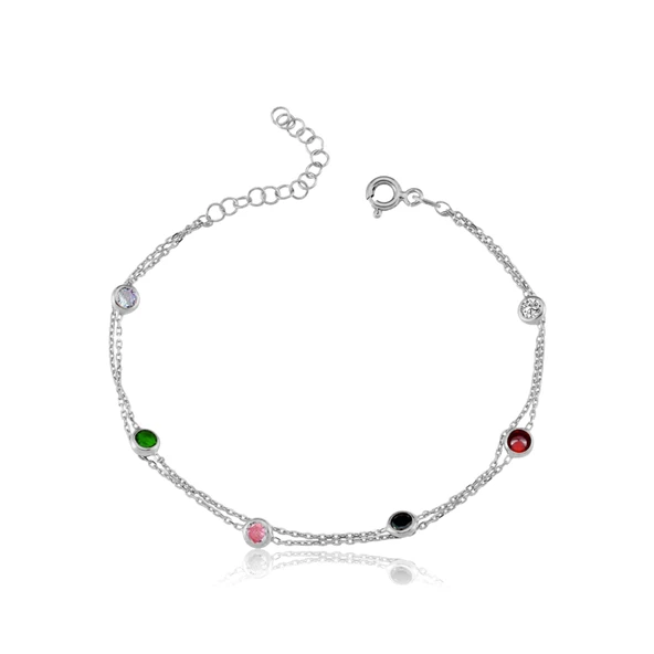 Renkli Tutkular İkili Gümüş Bileklik - Gümüş ürün görseli 1