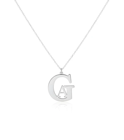 Tasarım İç İçe Harf Gümüş Kolye - Gümüş ürün görseli 1