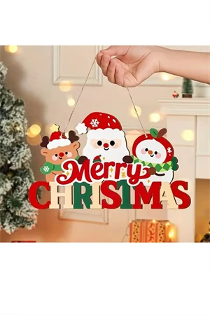 Noel Baba ve Mutlu Olsunlar Tabelalı Ahşap Kapı Süsü | 20x15 cm 2D Düz Noel Dekoru (1 Adet) - Resim 5