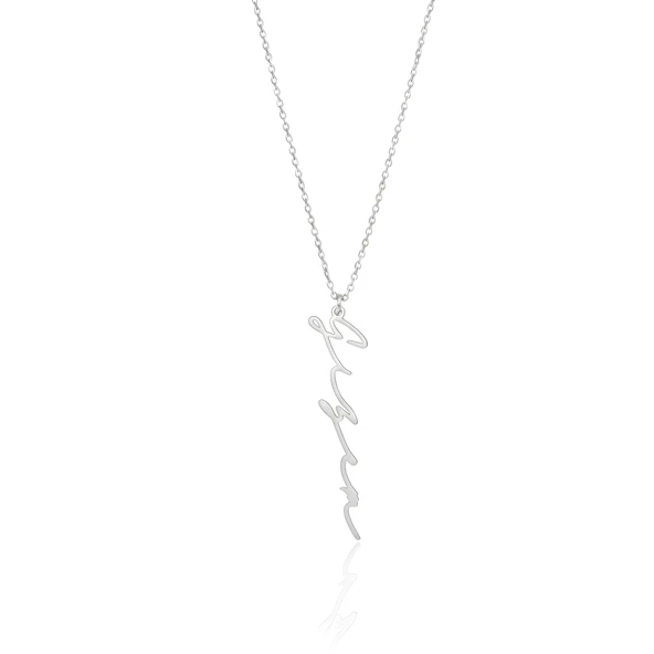 Yeni Trend Dikey Imza 925 Ayar Gümüş Kolye - Gümüş ürün görseli 1