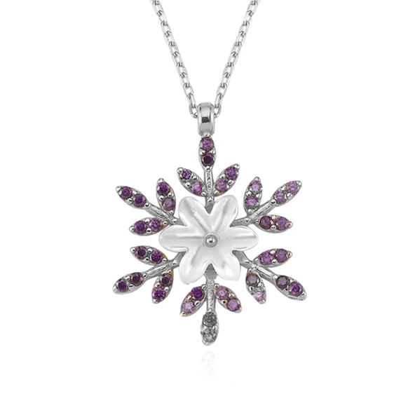 Ametist Taşlı Kar Çiçeği Flowers Gümüş Kolye - Gümüş ürün görseli 1
