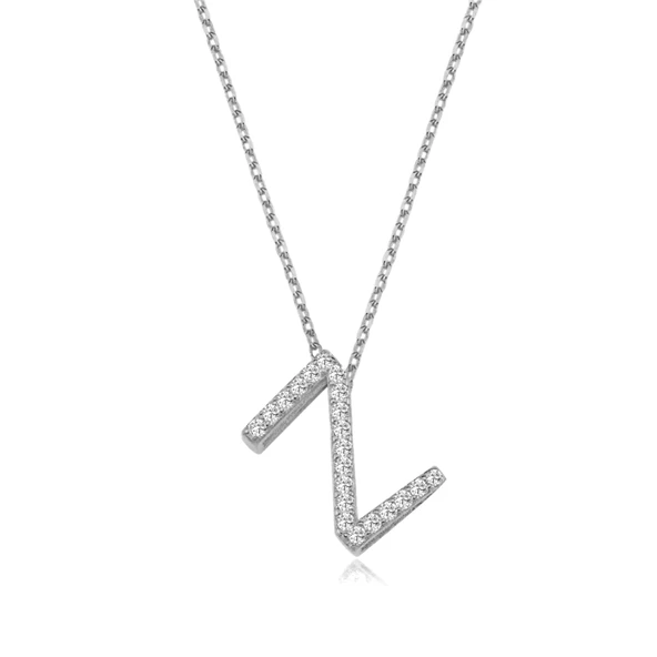 Işıltılı Prizma Z Harfi Gümüş Kolye - Gümüş ürün görseli 1