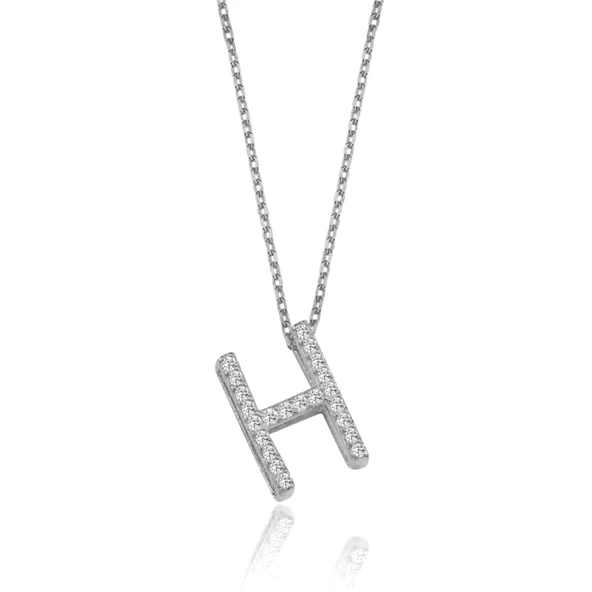 Işıltılı Prizma H Harfi Gümüş Kolye - Gümüş ürün görseli 1