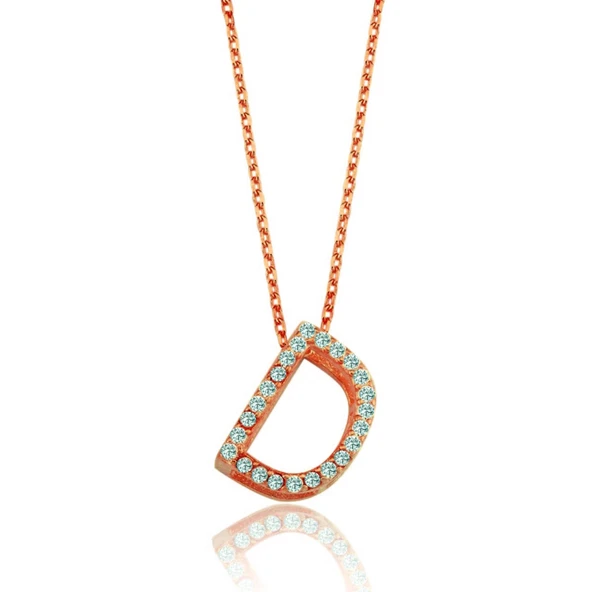 Işıltılı Prizma D Harfi Gümüş Kolye - Rose ürün görseli 1