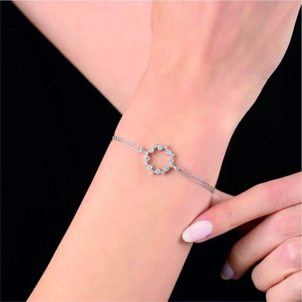 Pırlanta Montür Işıltı Büyüsü Gümüş Bileklik - Rose ürün görseli 1