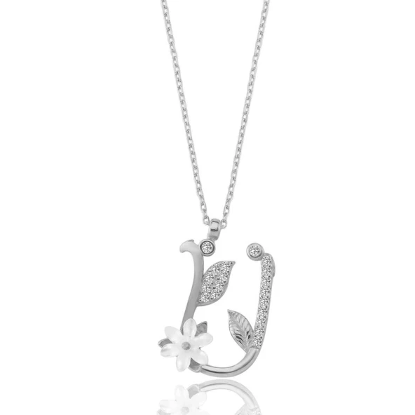 Işıltılı Manolya Çiçeği Ü Harfi Gümüş Harfli Kolye - Gümüş ürün görseli 1