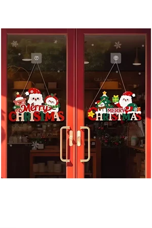 Noel Baba ve Mutlu Olsunlar Tabelalı Ahşap Kapı Süsü | 20x15 cm 2D Düz Noel Dekoru (1 Adet) - Resim 3