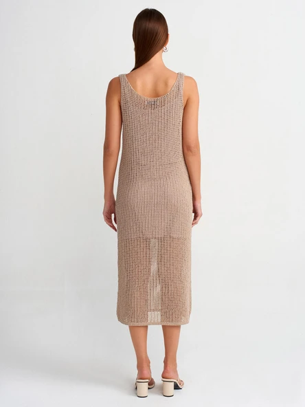 90206 DİLVİN ASKILI AJURLU ASTARLI TRİKO ELBİSE - Resim 8