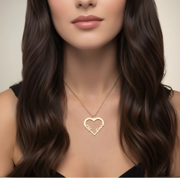 Kalp İsimli Gümüş Kolye - Rose - Resim 2