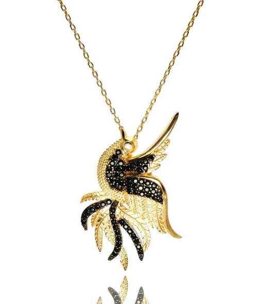 Zümrüdü Anka Kuşu Simurg Bayan Gümüş Kolye Büyük Boy - Altın ürün görseli 1