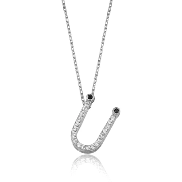 Işıltılı Prizma Ü Harfi Gümüş Kolye - Gümüş ürün görseli 1