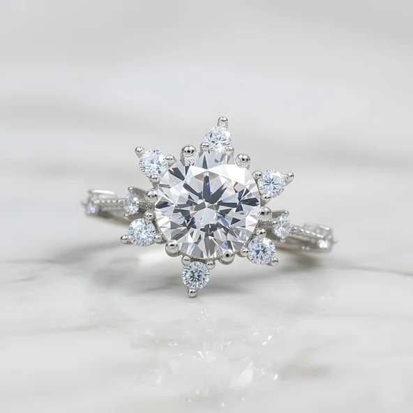 Pırlanta Montür Aşk Güneşi Gümüş Yüzük - Gümüş - Resim 3