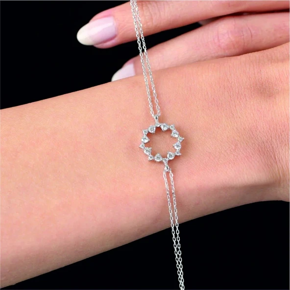 Pırlanta Montür Işıltı Büyüsü Gümüş Bileklik - Rose - Resim 2