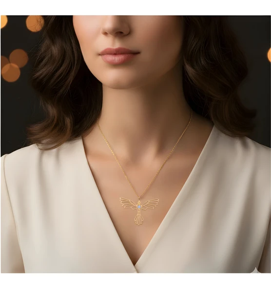 Tasarım Anka Kuşu Gümüş Kolye - Gümüş - Resim 2