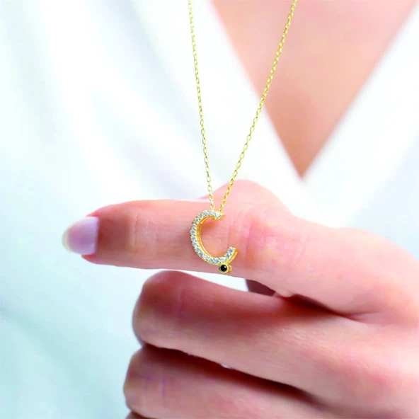 Işıltılı Prizma Ç Harfi Gümüş Kolye - Gümüş - Resim 2