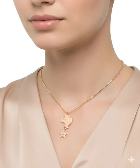 Ponny Harfli Gümüş Kolye - Altın - Resim 2