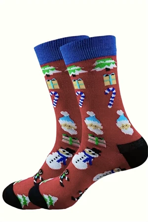 Unisex Noel Çorabı | Noel Baba, Geyik veya Kar Adamı Desenli Orta Bilek Çorap (1 Çift) – Rastgele Model - Resim 6