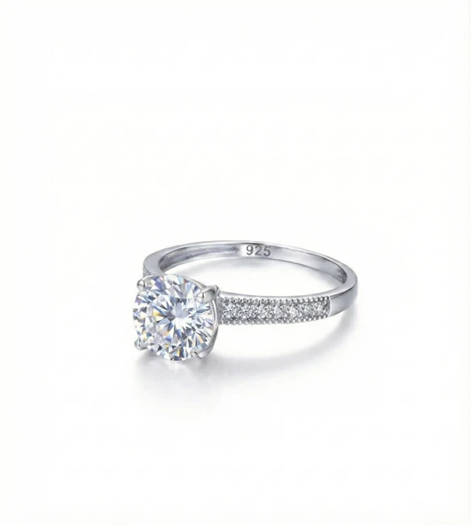 Dört Tırnak Tek Taşlı Gümüş Yüzük - Gümüş ürün görseli 1