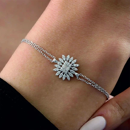 Pırlanta Montür Baget Güneşi Gümüş Bileklik - Gümüş - Resim 2