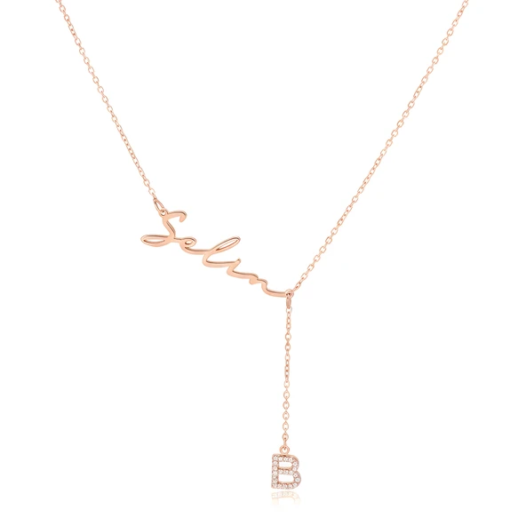Yeni Taşlı Harf İsimli Gümüş Kolye - Rose ürün görseli 1