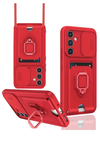LitaeTrend Samsung Galaxy S24 FE Kılıf Zuma Kartvizitli Yüzüklü Silikon - Kırmızı ürün görseli 1