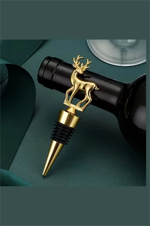 Geyik Şeklinde Altın Kaplama Şarap Şişesi Tıpası | Dayanıklı Çinko Alaşım Şarap Aksesuarı (1 Adet) ürün görseli 1