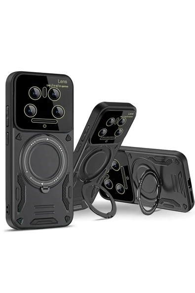 LitaeTrend Xiaomi Mi 14 Ultra Kılıf Joy Lens Standlı Kapak - Siyah - Resim 3