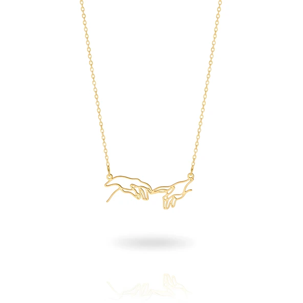 Buluşan Eller Gümüş Kolye - Altın ürün görseli 1