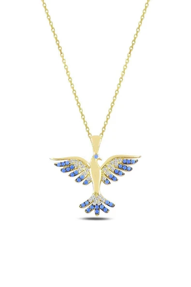 Zümrüdü Anka Kuşu Mavi Taşlı Gümüş Kolye - Altın ürün görseli 1