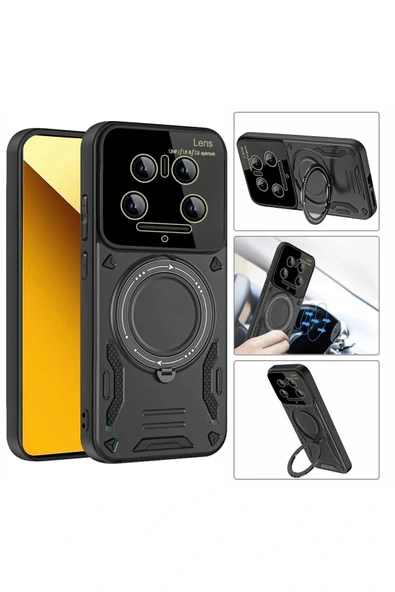 LitaeTrend Xiaomi Mi 14 Ultra Kılıf Joy Lens Standlı Kapak - Kırmızı - Resim 2