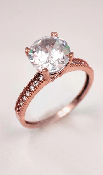 Dört Tırnak Tek Taşlı Gümüş Yüzük - Rose ürün görseli 1