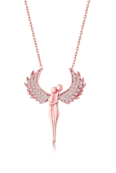 925 Ayar Gümüş Taşlı Melek Sevgili Kolye - Rose ürün görseli 1