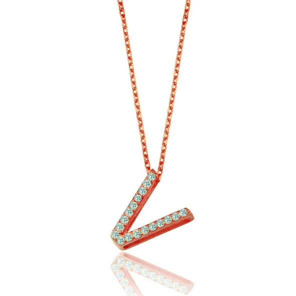 Işıltılı Prizma V Harfi Gümüş Kolye - Rose ürün görseli 1