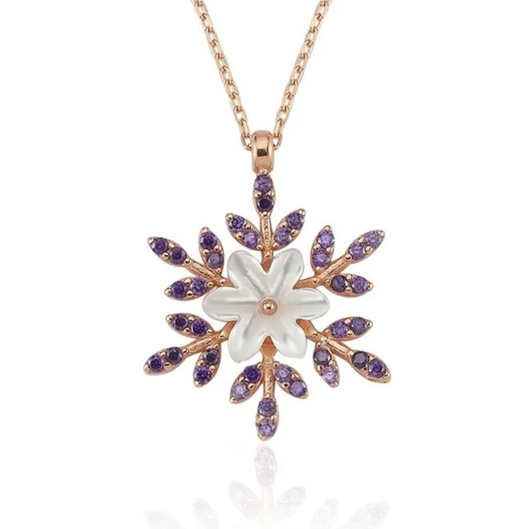 Ametist Taşlı Kar Çiçeği Flowers Gümüş Kolye - Rose ürün görseli 1