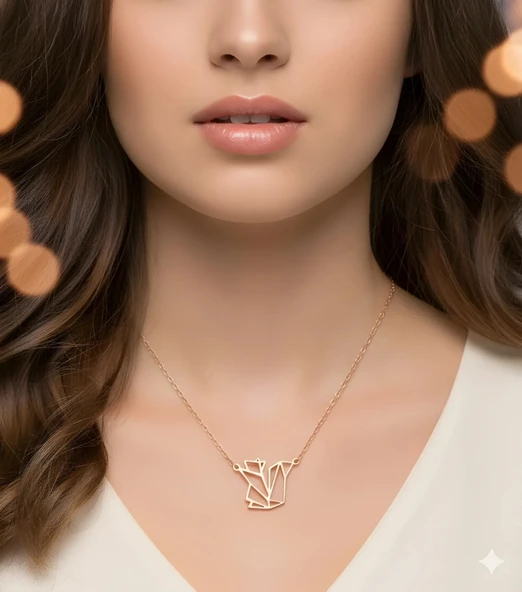 Sincap Origami Gümüş Kolye - Altın - Resim 2