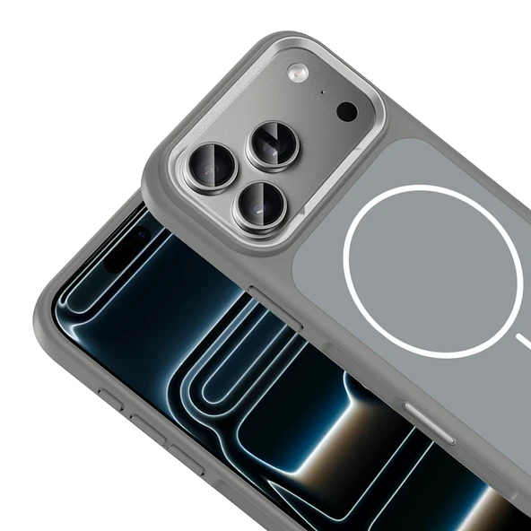 iPhone 17 Pro Max Kılıf M-Safe Şarj Özellikli Metal Kamera Çerçeveli Sanremo Silikon Kılıf - Resim 9
