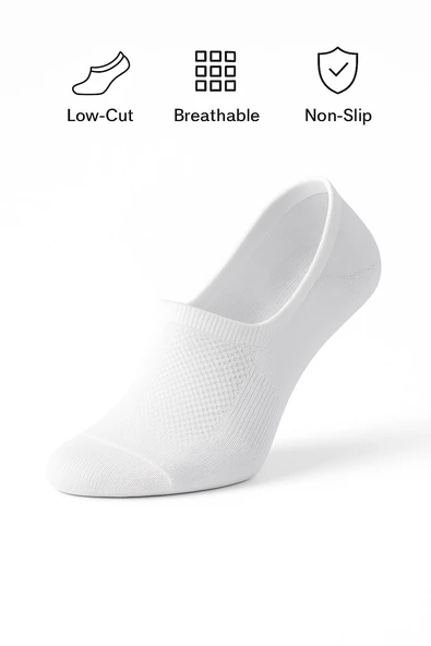 Kadın Görünmez Çorap Siyah & Beyaz – Kaydırmaz Silikonlu, Nefes Alan Babet - Resim 5