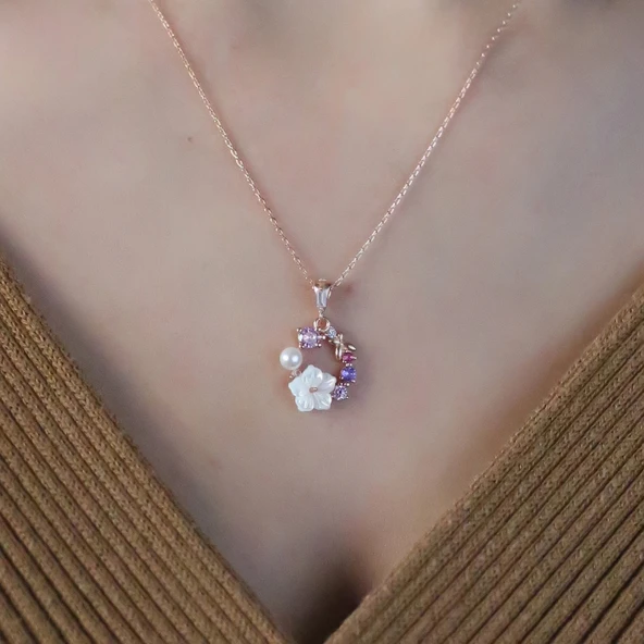 İtalyan TaAltınm Soft Çiçekler Flowers Gümüş Kolye - Rose - Resim 3