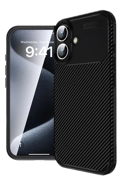 LitaeTrend iPhone 16 Plus Kılıf Auto Focus Karbon Kapak - Siyah ürün görseli 1