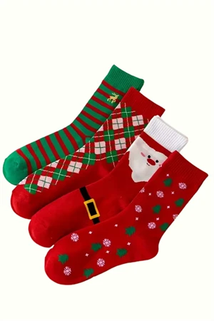 Unisex Noel Çorabı | Noel Baba, Geyik veya Kar Adamı Desenli Orta Bilek Çorap (1 Çift) – Rastgele Model - Resim 3