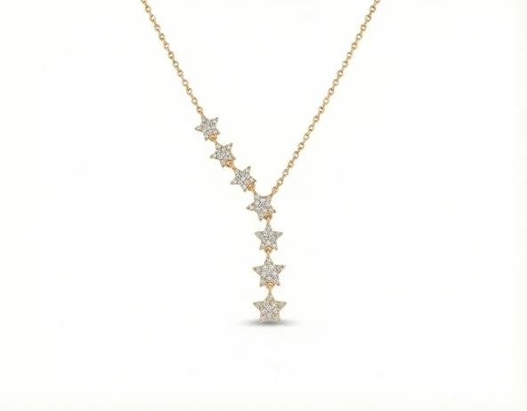 925 Ayar Gümüş Yıldızlar Kolye - Altın ürün görseli 1