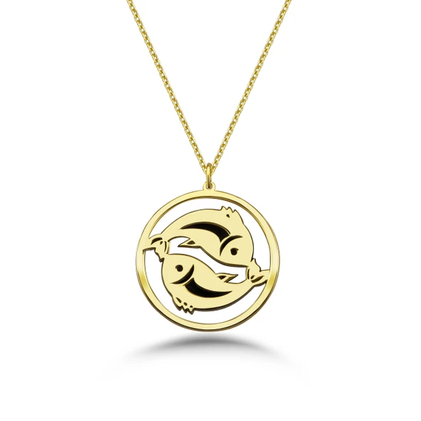 Çember Balık Burcu Gümüş Kolye - Altın ürün görseli 1