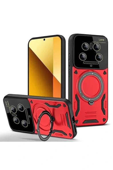 LitaeTrend Xiaomi Mi 14 Ultra Kılıf Joy Lens Standlı Kapak - Kırmızı ürün görseli 1