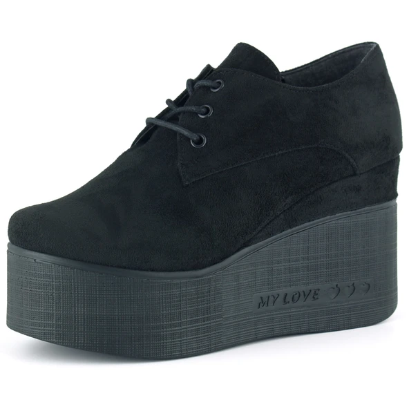 Erkan Saçmacı Apricity Siyah Süet Yuvarlak Burun Bağcıklı Gizli Dolgu Topuklu Günlük Ayakkabı ürün görseli