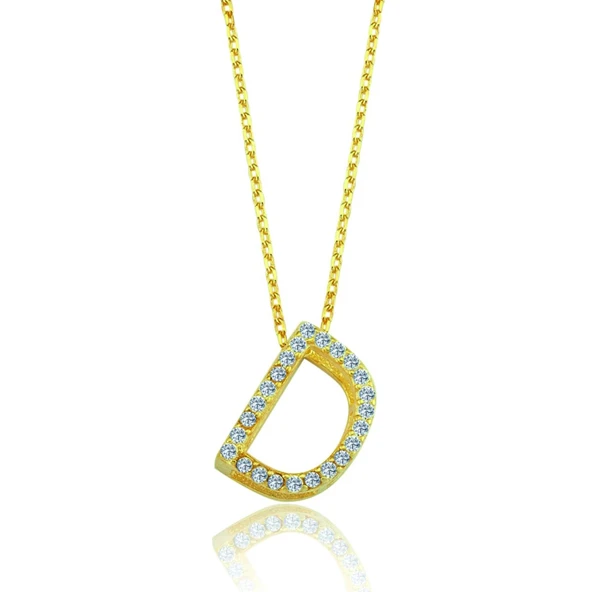 Işıltılı Prizma D Harfi Gümüş Kolye - Altın ürün görseli 1