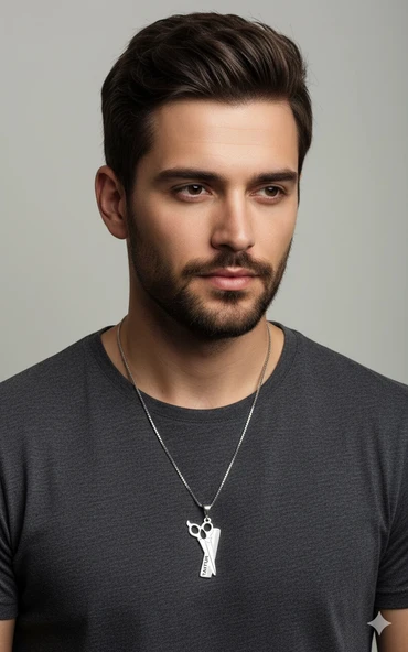 Kuaför Tarak Makas Gümüş Kolye - Resim 2