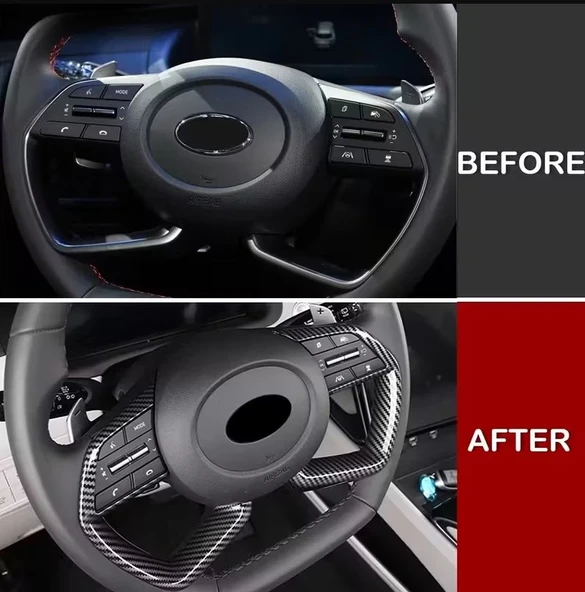 Hyundai i20 Elentra Bayon 2020-2024 Karbon Görünümlü Direksiyon Kapak - Resim 2