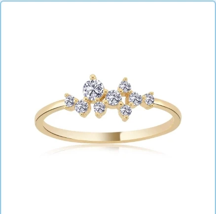 Asimetrik Işıltı Taşlı Gümüş Yüzük - Altın ürün görseli 1