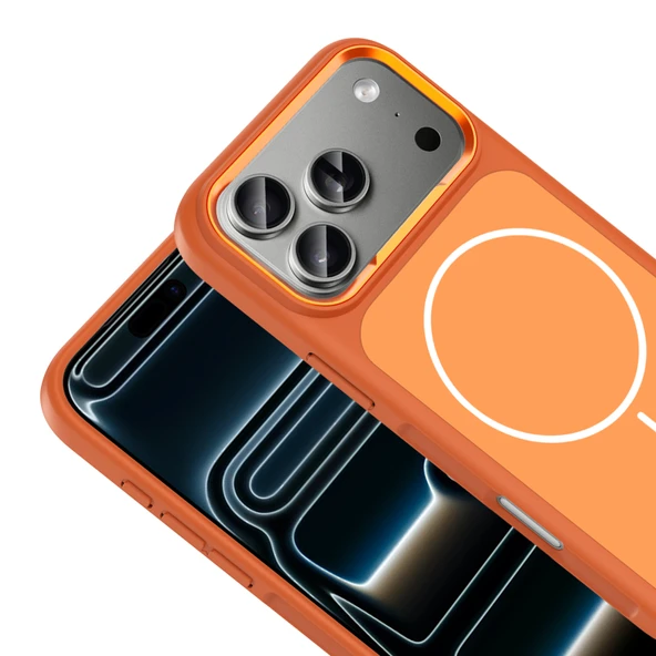 iPhone 17 Pro Max Kılıf M-Safe Şarj Özellikli Metal Kamera Çerçeveli Sanremo Silikon Kılıf - Resim 10